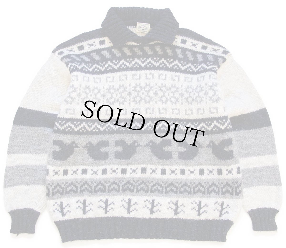 画像1: 90s イタリア製 Blue Family BENETTONベネトン フォークロア柄×ボーダー 襟付き ウールニット セーター XL (1)