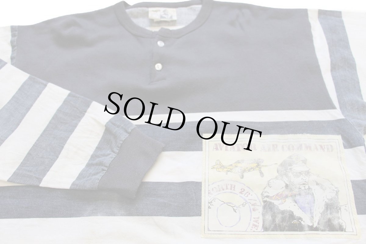 画像3: 90s USA製 AVIATOR AIR COMMAND 太ボーダー 切り替え ヘンリーネック コットン カットソー L (3)