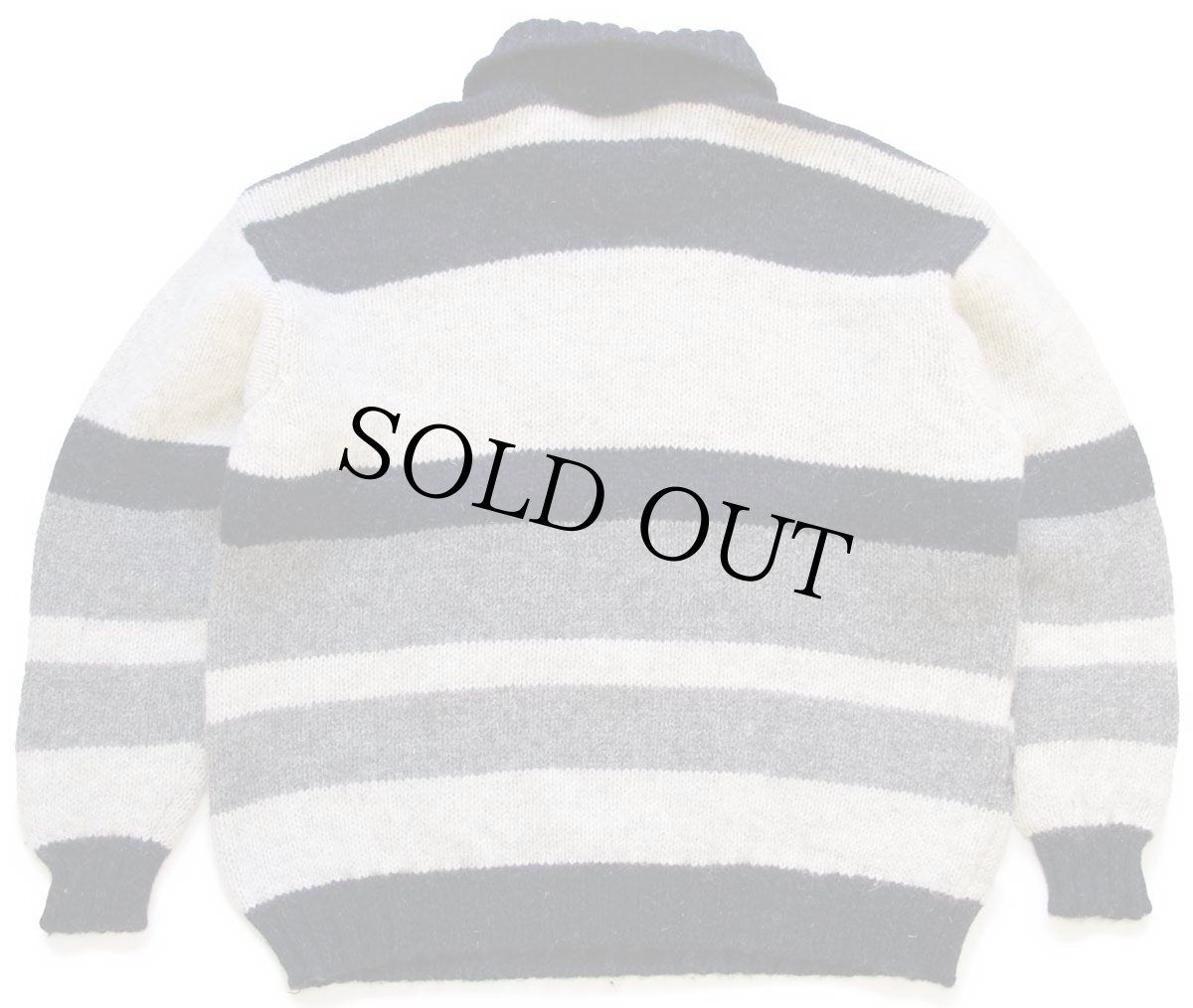 画像2: 90s イタリア製 Blue Family BENETTONベネトン フォークロア柄×ボーダー 襟付き ウールニット セーター XL (2)