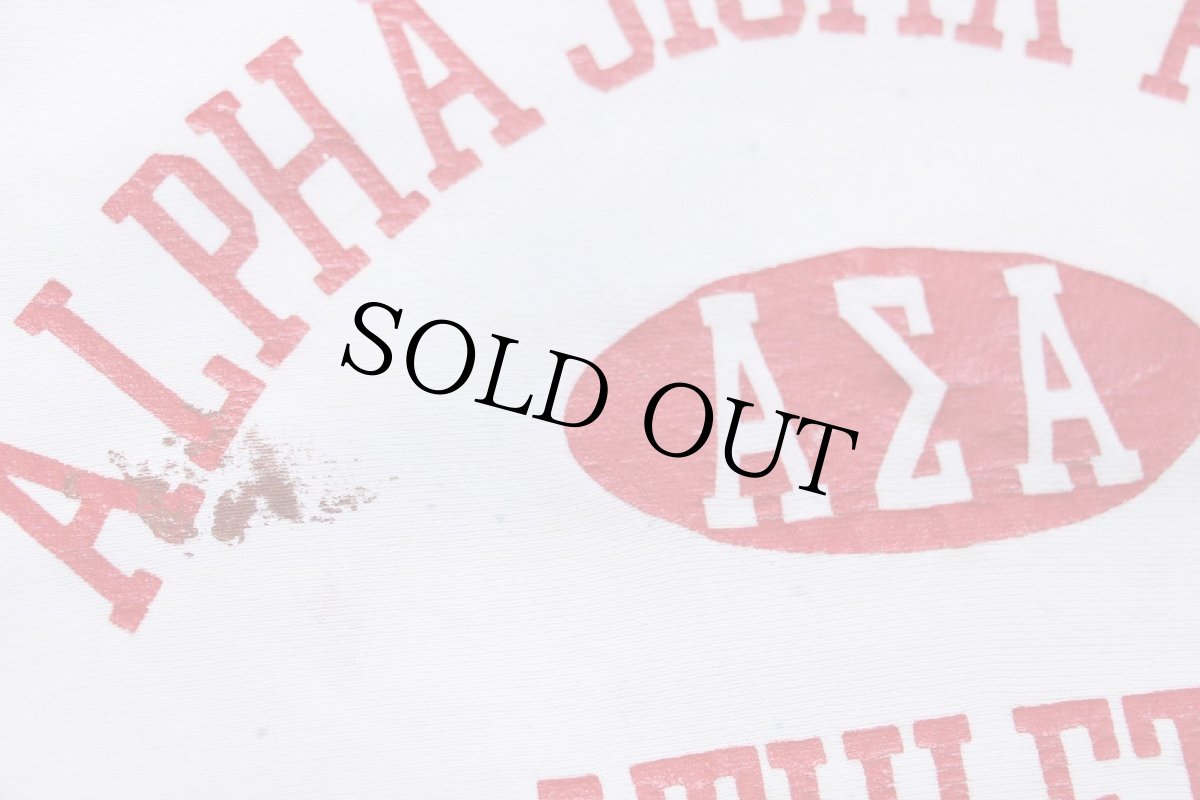 画像4: 90s USA製 ALPHA SIGMA ALPHA フラタニティ 四段中抜き ペンキ飛び カットオフ リバースウィーブ スウェット ボロ 白 XL (4)