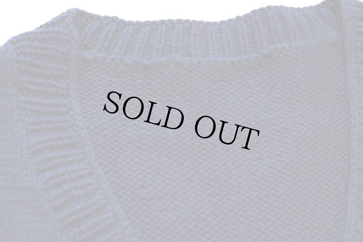 画像4: ビンテージ UNKNOWN 無地 Vネック ウールニット セーター 紺 (4)