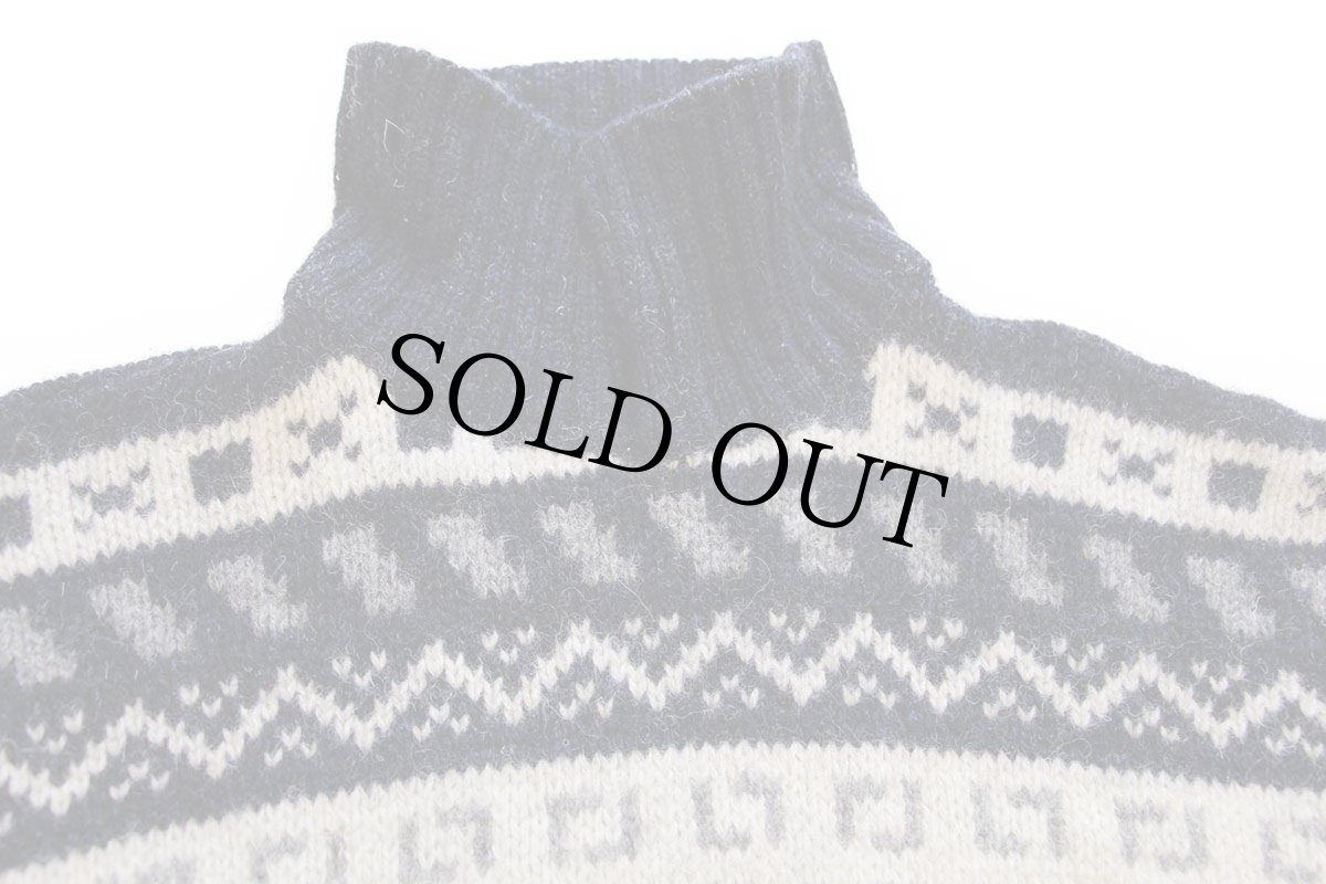 画像3: 90s イタリア製 Blue Family BENETTONベネトン フォークロア柄×ボーダー 襟付き ウールニット セーター XL (3)