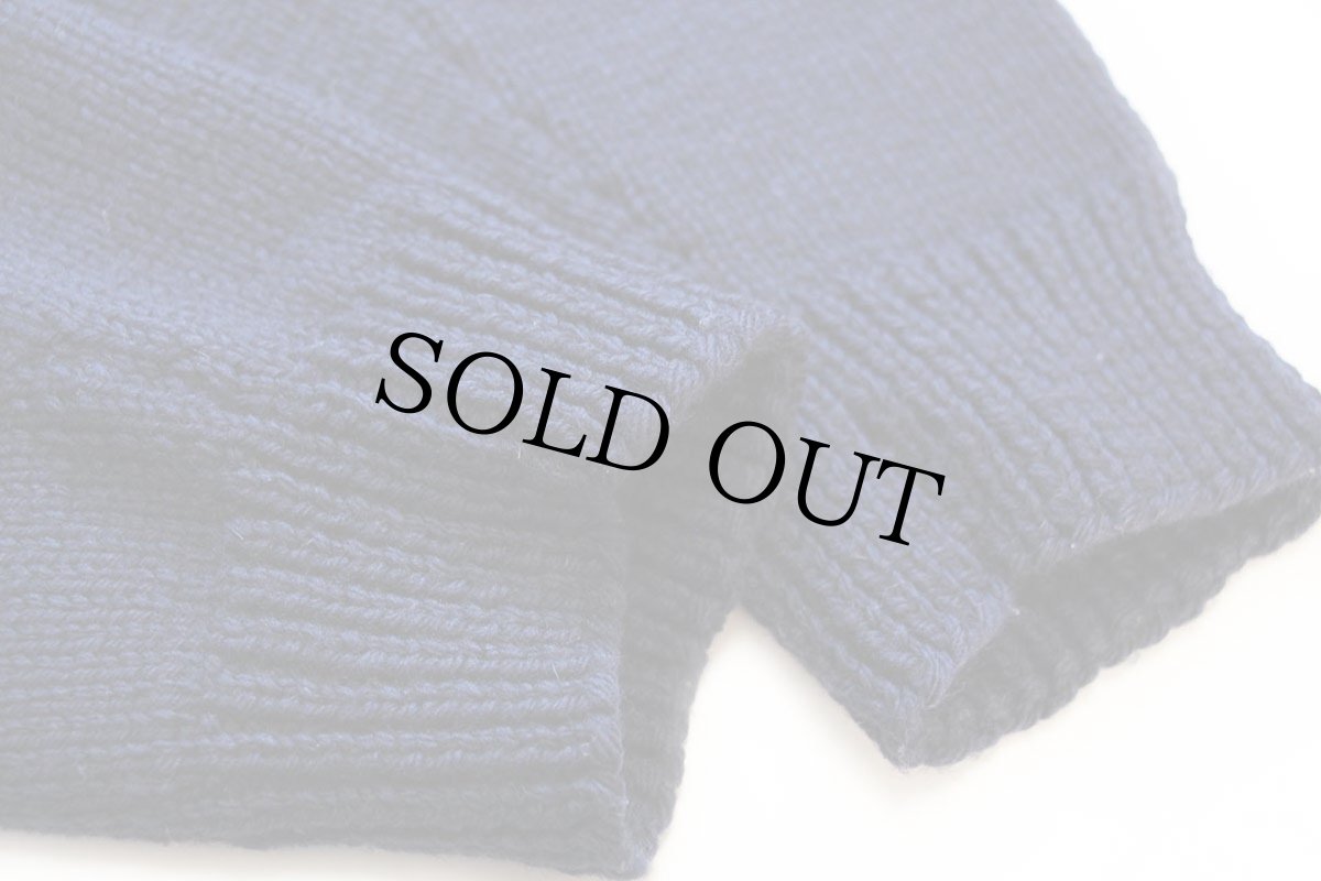 画像6: ビンテージ UNKNOWN 無地 Vネック ウールニット セーター 紺 (6)