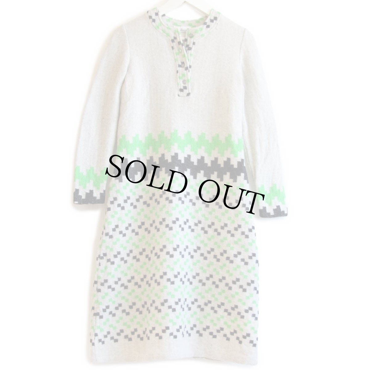 画像1: 60s Madeleine echos ノーカラー ウールニット ワンピース ライトグレー×アイボリー ミックス (1)