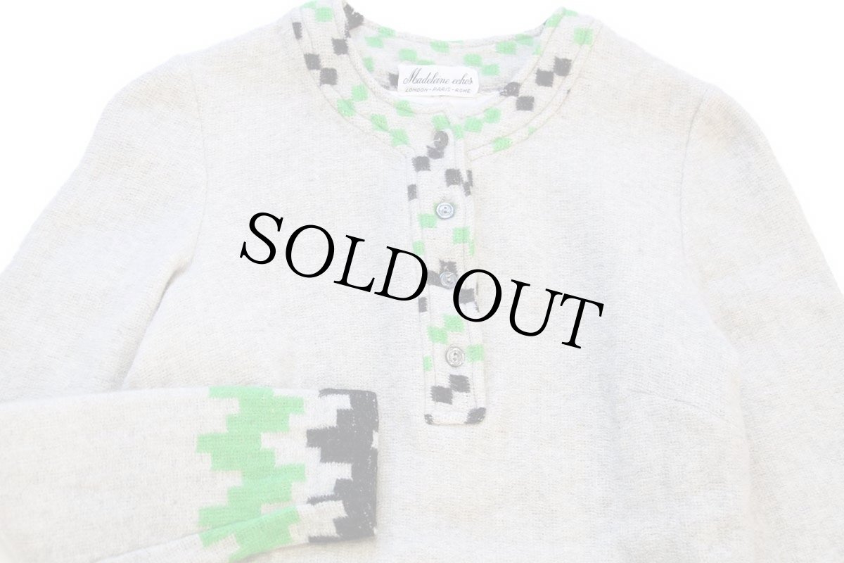 画像3: 60s Madeleine echos ノーカラー ウールニット ワンピース ライトグレー×アイボリー ミックス (3)