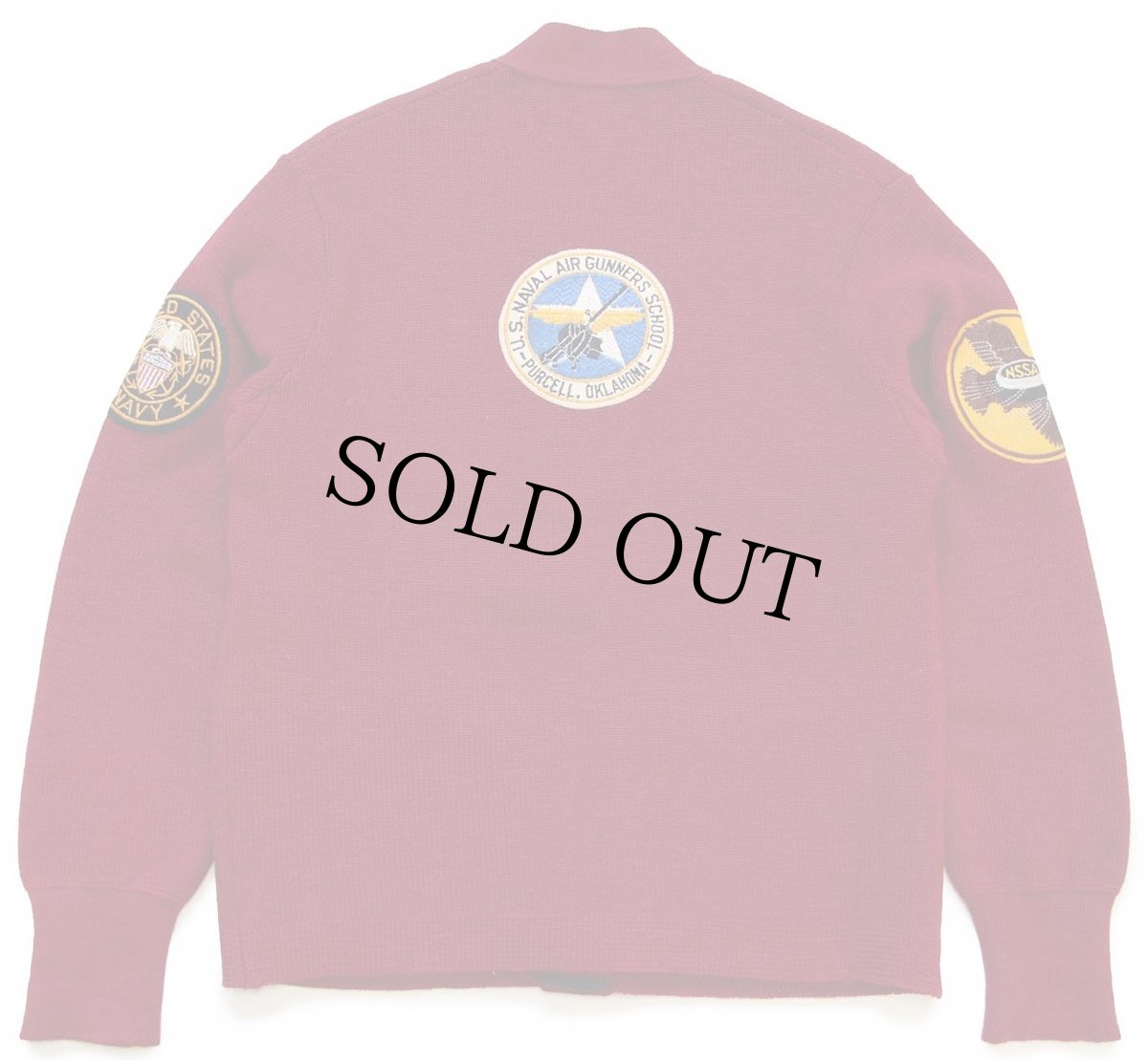 画像2: 50s U.S.NAVAL AIR GUNNERS SCHOOL U.S.NAVY NSSA パッチ付き シューティング ウールニット カーディガン ワインレッド (2)