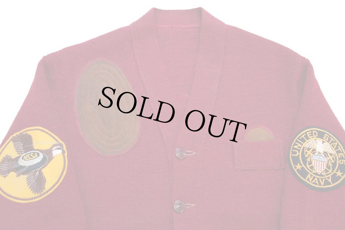 画像3: 50s U.S.NAVAL AIR GUNNERS SCHOOL U.S.NAVY NSSA パッチ付き シューティング ウールニット カーディガン ワインレッド (3)