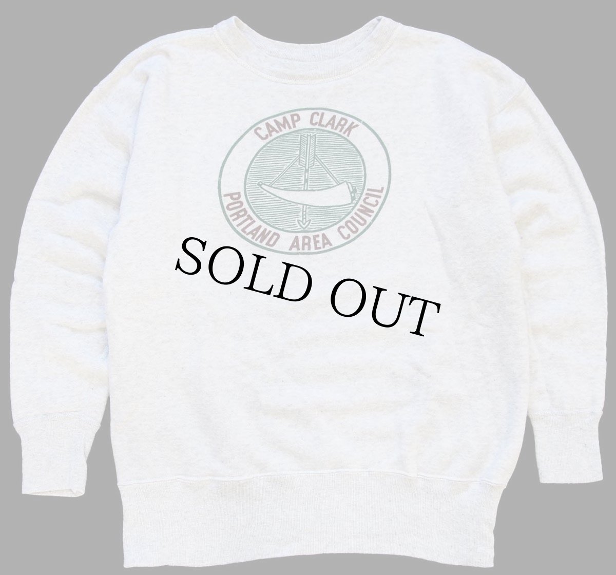 画像1: 50s BSA ボーイスカウト CAMP CLARK PORTLAND AREA COUNCIL 染み込みプリント コットン スウェット オートミール (1)