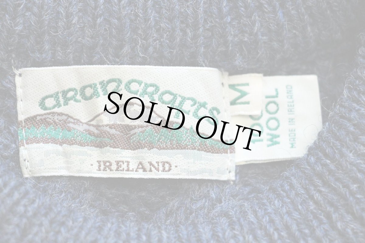 画像4: アイルランド製 aran crafts ケーブル編み ウールニット セーター 薄紺 ミックス M★フィッシャーマン (4)