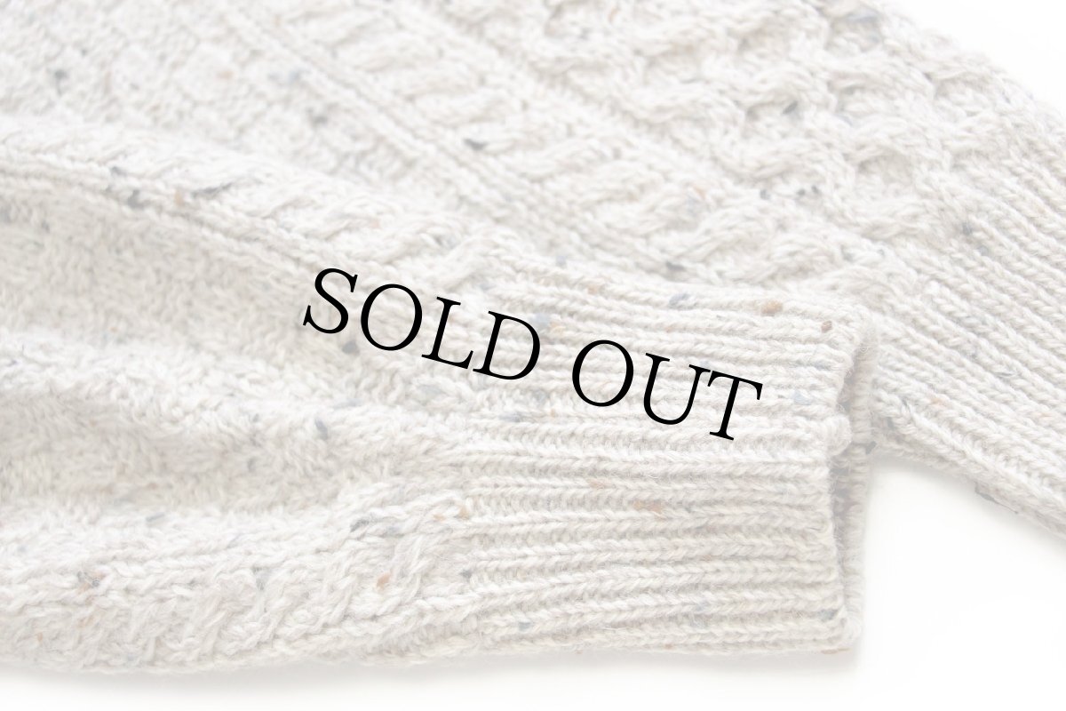 画像6: アイルランド製 aran crafts ケーブル編み ネップ入り ウールニット セーター グレーベージュ M★B フィッシャーマン (6)