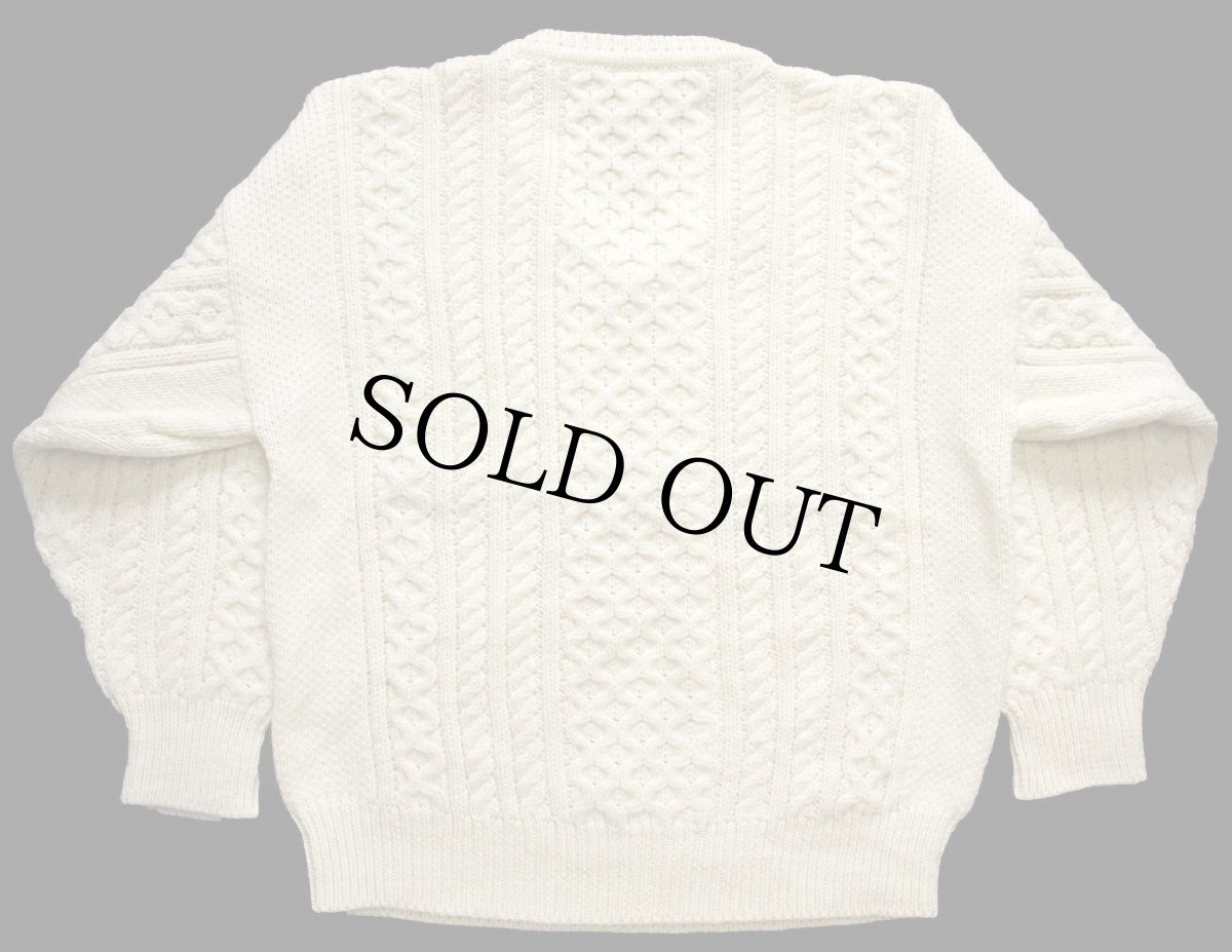 画像2: アイルランド製 Falcara ケーブル編み Vネック ウールニット セーター ナチュラル XL★フィッシャーマン (2)