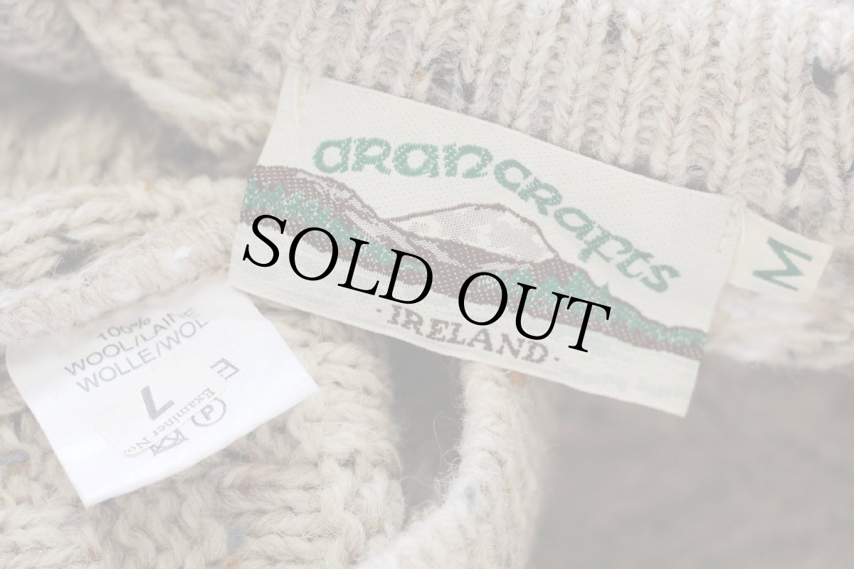 画像4: アイルランド製 aran crafts ケーブル編み ネップ入り ウールニット セーター グレーベージュ M★B フィッシャーマン (4)