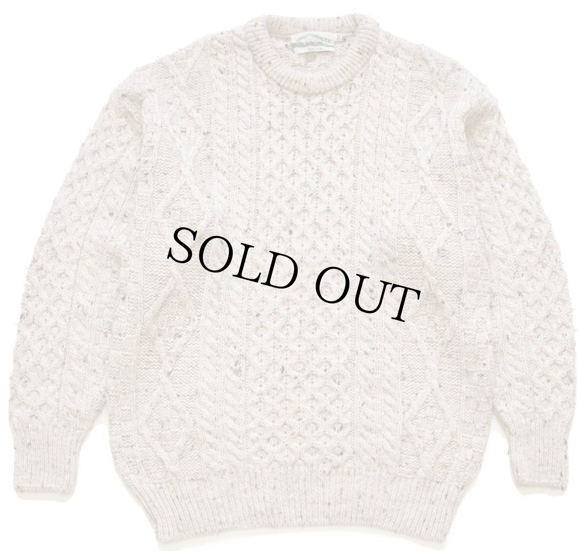 画像1: アイルランド製 aran crafts ケーブル編み ネップ入り ウールニット セーター グレーベージュ M★B フィッシャーマン (1)