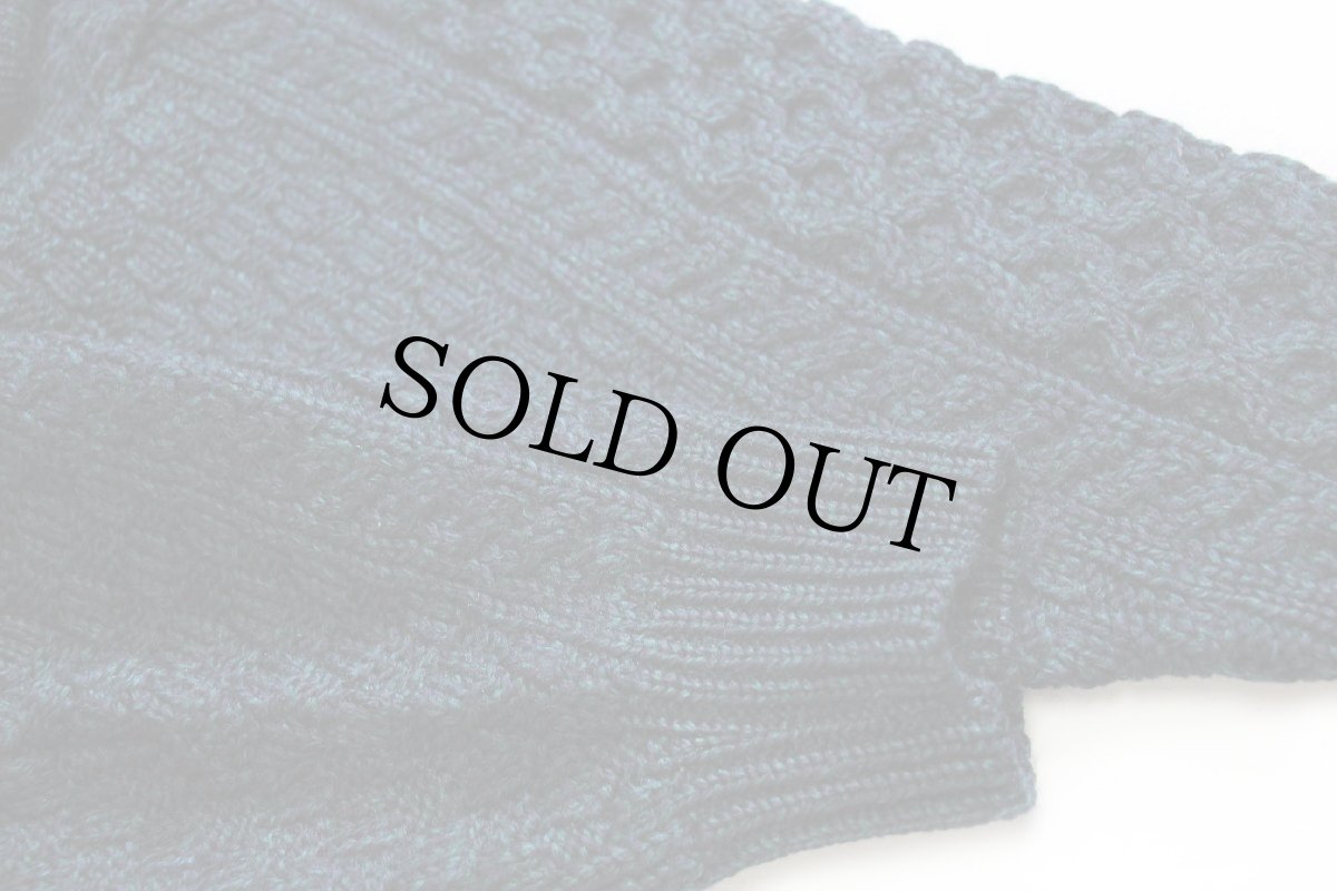 画像6: アイルランド製 aran crafts ケーブル編み ウールニット セーター 緑×ナス紺ミックス XXL★特大 フィッシャーマン (6)