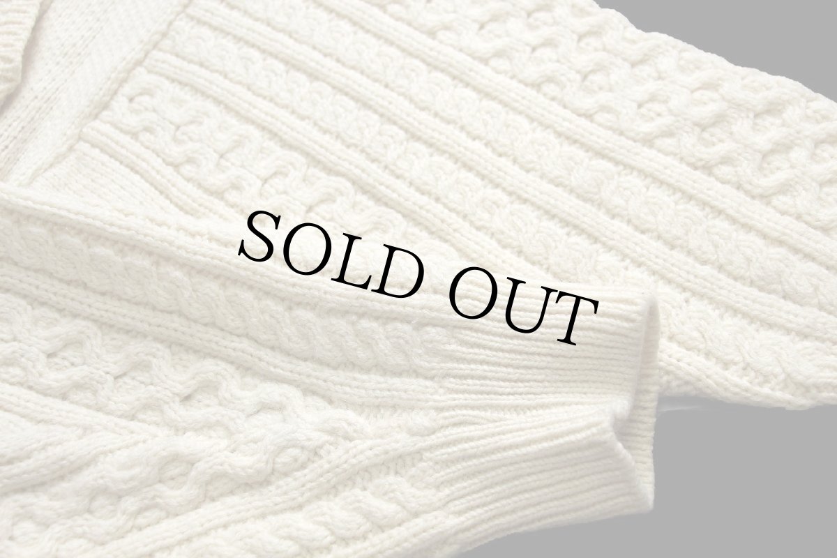 画像6: アイルランド製 Falcara ケーブル編み Vネック ウールニット セーター ナチュラル XL★フィッシャーマン (6)