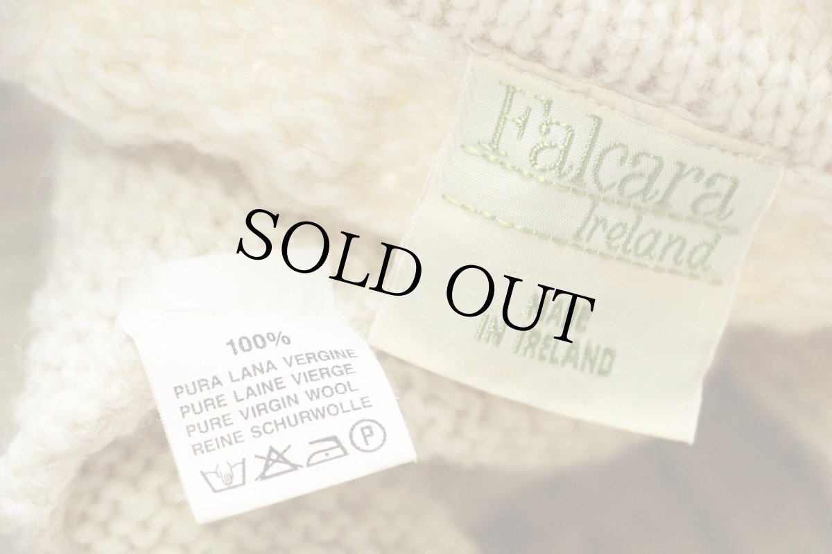 画像4: アイルランド製 Falcara ケーブル編み Vネック ウールニット セーター ナチュラル XL★フィッシャーマン (4)