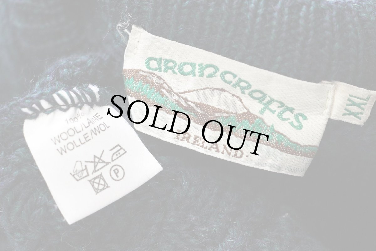 画像4: アイルランド製 aran crafts ケーブル編み ウールニット セーター 緑×ナス紺ミックス XXL★特大 フィッシャーマン (4)