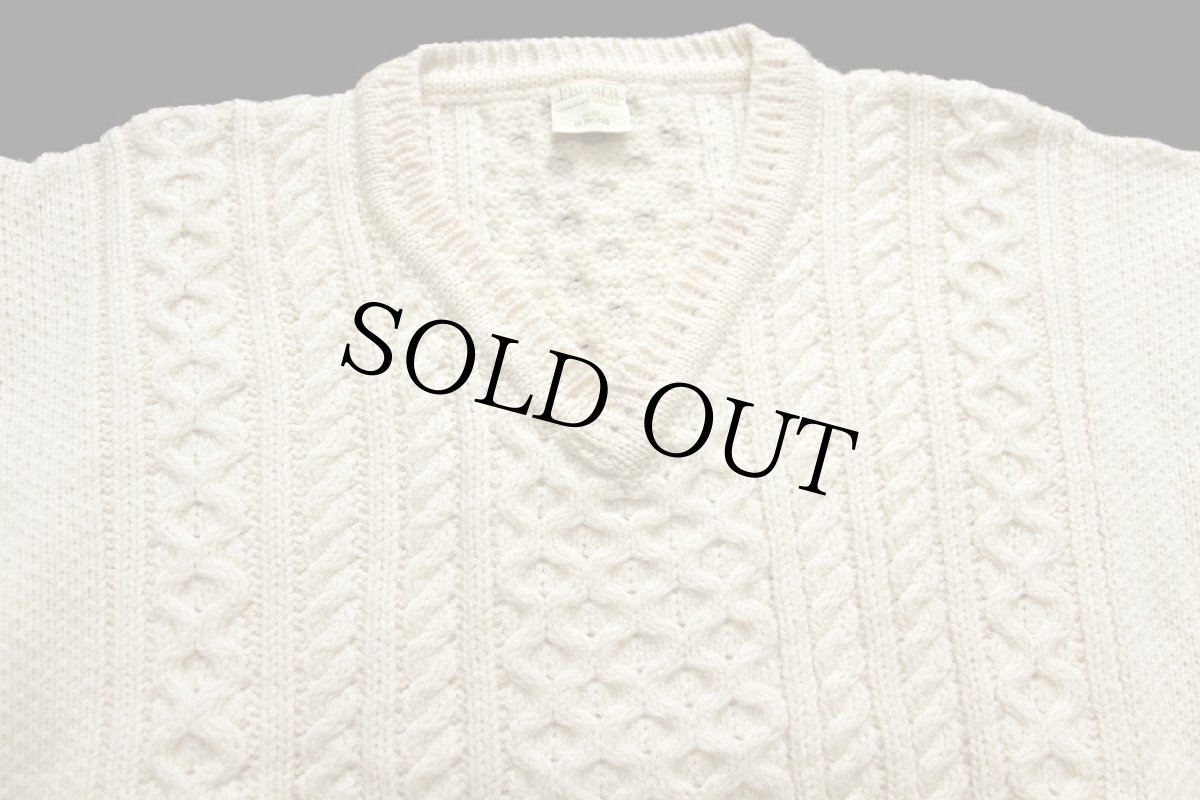 画像3: アイルランド製 Falcara ケーブル編み Vネック ウールニット セーター ナチュラル XL★フィッシャーマン (3)