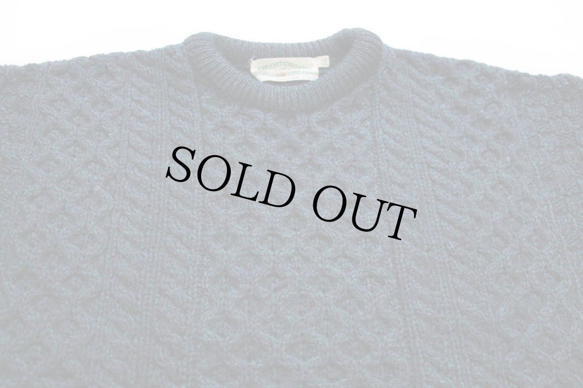 画像3: アイルランド製 aran crafts ケーブル編み ウールニット セーター 緑×ナス紺ミックス XXL★特大 フィッシャーマン (3)