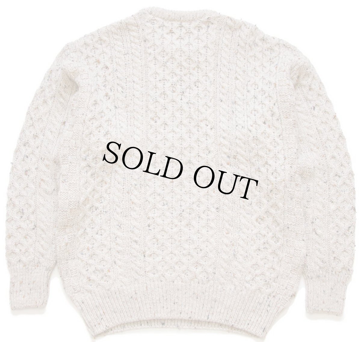 画像2: アイルランド製 aran crafts ケーブル編み ネップ入り ウールニット セーター グレーベージュ M★B フィッシャーマン (2)