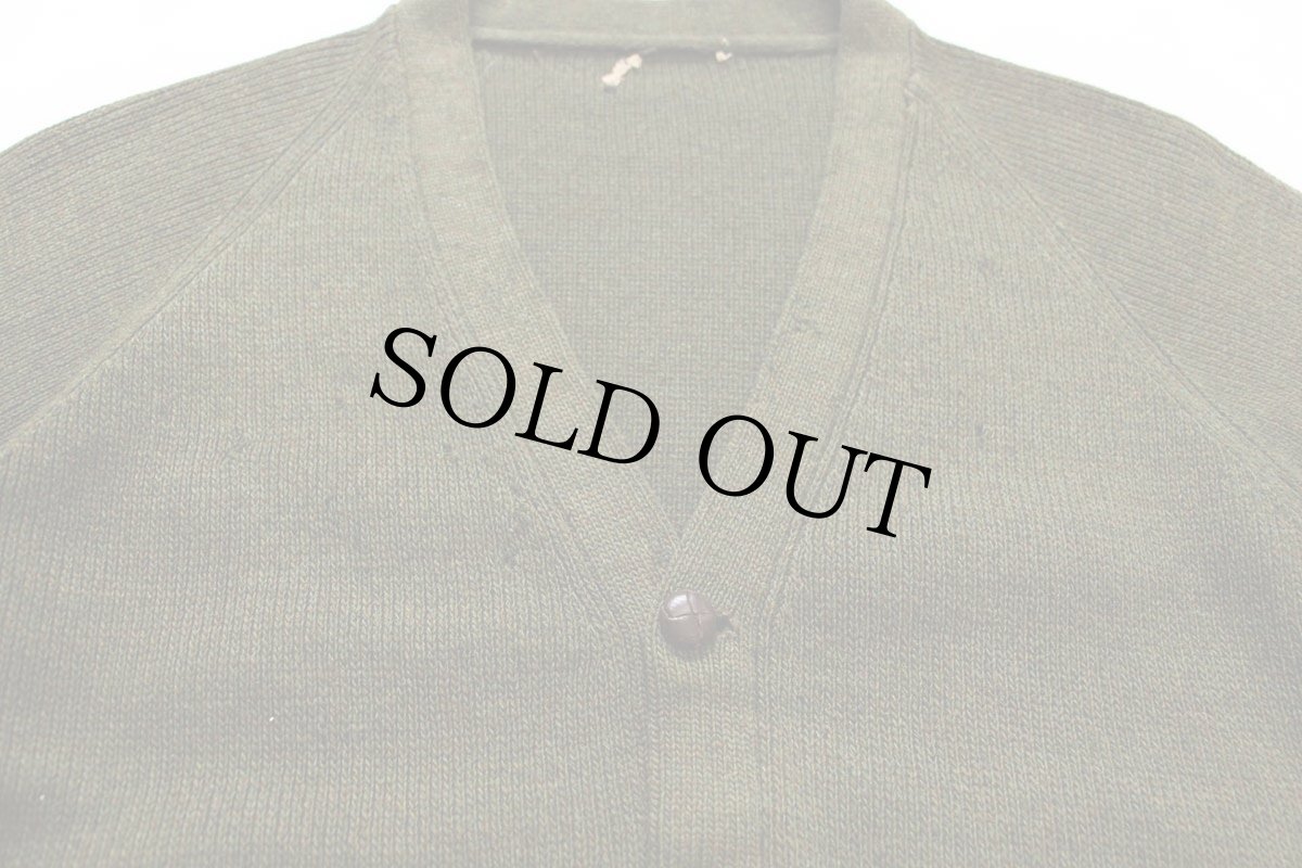 画像3: 60s UNKNOWN 無地 ウールニット カーディガン ボロ 緑 ミックス (3)