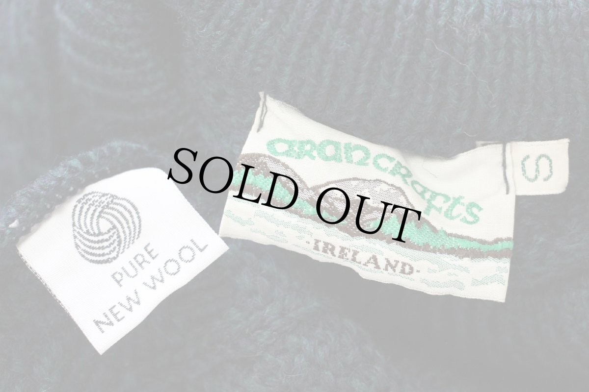 画像4: アイルランド製 aran crafts ケーブル編み ウールニット セーター 緑×ナス紺 ミックス S★フィッシャーマン (4)