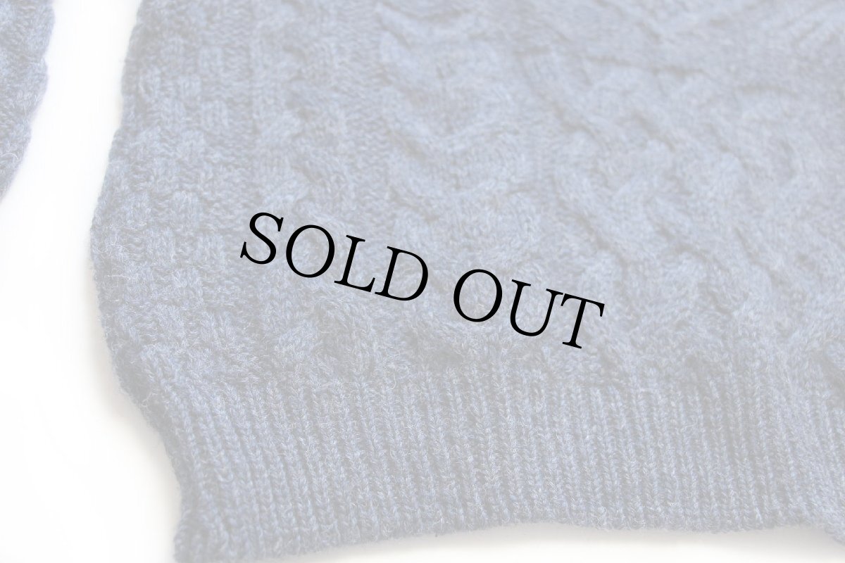 画像5: アイルランド製 aran crafts ケーブル編み ウールニット セーター 薄紺 ミックス M★フィッシャーマン (5)