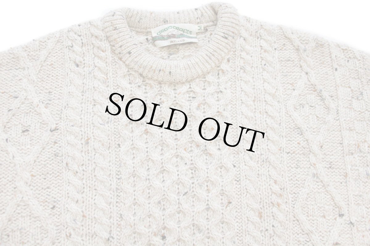 画像3: アイルランド製 aran crafts ケーブル編み ネップ入り ウールニット セーター グレーベージュ M★B フィッシャーマン (3)