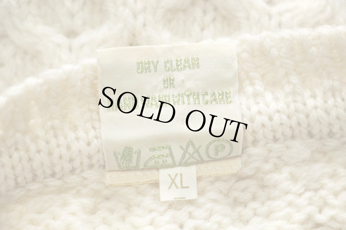 画像5: アイルランド製 Falcara ケーブル編み Vネック ウールニット セーター ナチュラル XL★フィッシャーマン (5)