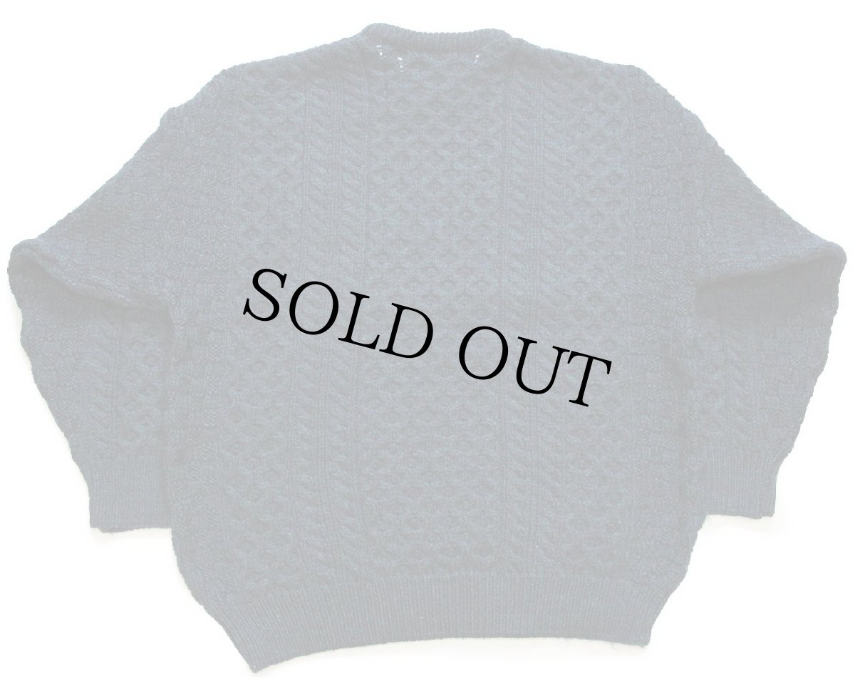 画像2: アイルランド製 aran crafts ケーブル編み ウールニット セーター 緑×ナス紺ミックス XXL★特大 フィッシャーマン (2)