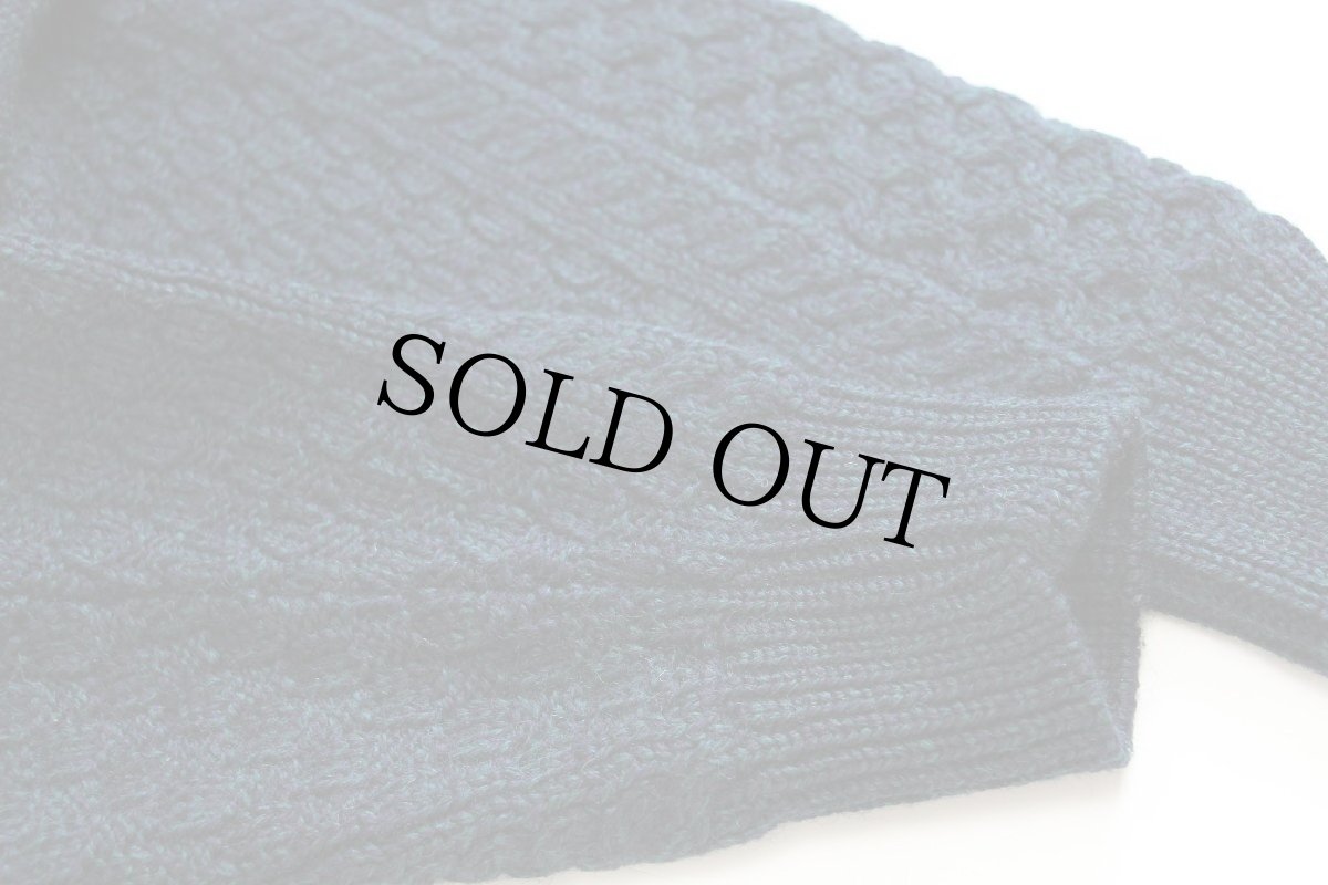 画像6: アイルランド製 aran crafts ケーブル編み ウールニット セーター 緑×ナス紺 ミックス S★フィッシャーマン (6)