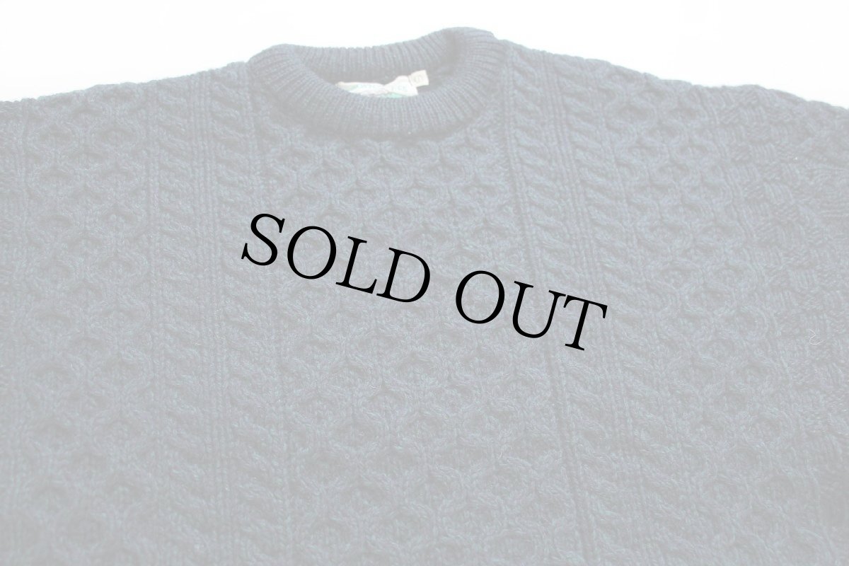 画像3: アイルランド製 aran crafts ケーブル編み ウールニット セーター 緑×ナス紺 ミックス S★フィッシャーマン (3)