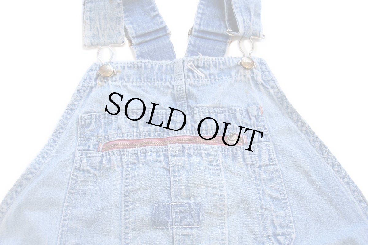 画像4: 60s RED CAMEL ダメージ リペア ローバック デニム オーバーオール w40 (4)