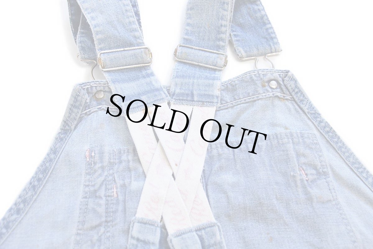 画像5: 60s RED CAMEL ダメージ リペア ローバック デニム オーバーオール w40 (5)