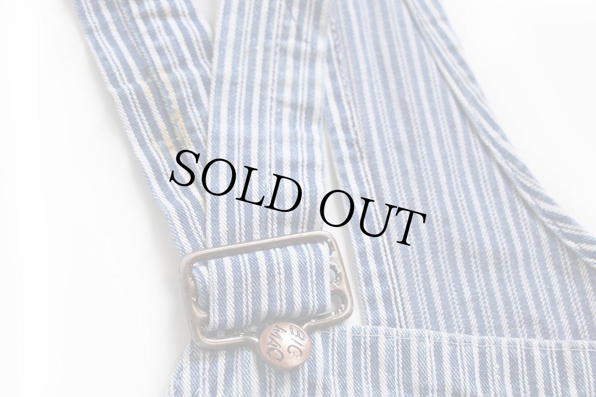 画像7: 80s USA製 BIGMACビッグマック ペンキ飛び ランダムヒッコリー ストライプ オーバーオール w40 L30 (7)