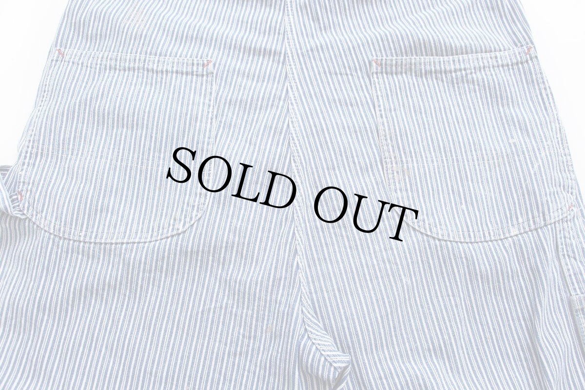 画像6: 80s USA製 BIGMACビッグマック ペンキ飛び ランダムヒッコリー ストライプ オーバーオール w40 L30 (6)