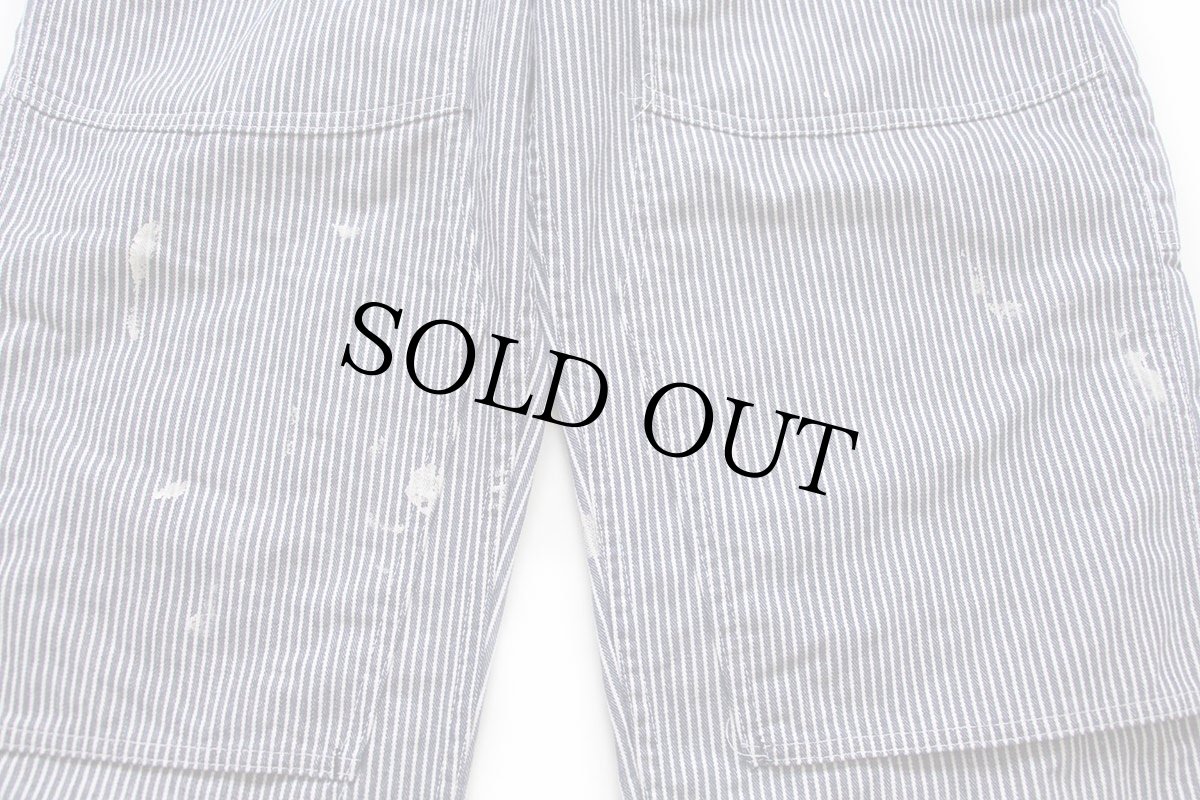 画像7: 70s USA製 Sears ペンキ飛び ダブルニー ヒッコリー ストライプ オーバーオール 32×30 (7)