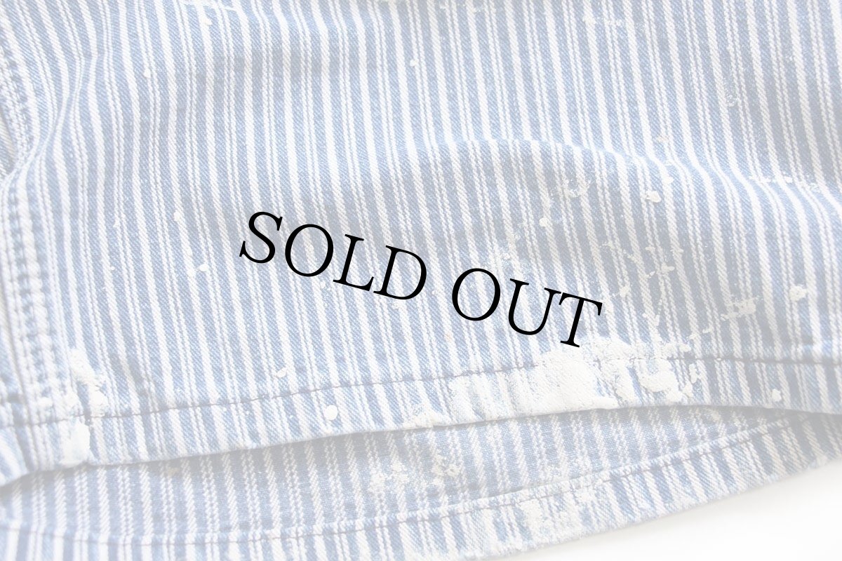 画像10: 80s USA製 BIGMACビッグマック ペンキ飛び ランダムヒッコリー ストライプ オーバーオール w40 L30 (10)