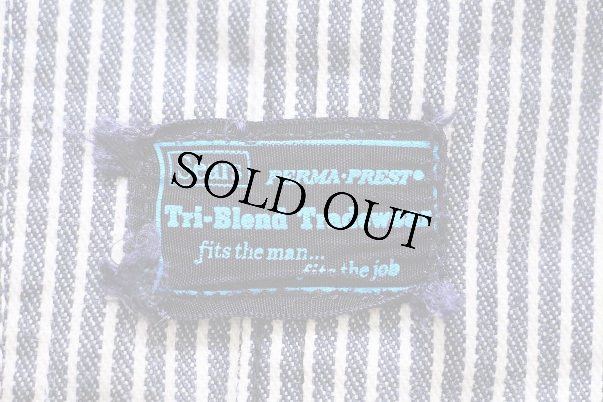 画像5: 70s USA製 Sears ペンキ飛び ダブルニー ヒッコリー ストライプ オーバーオール 32×30 (5)