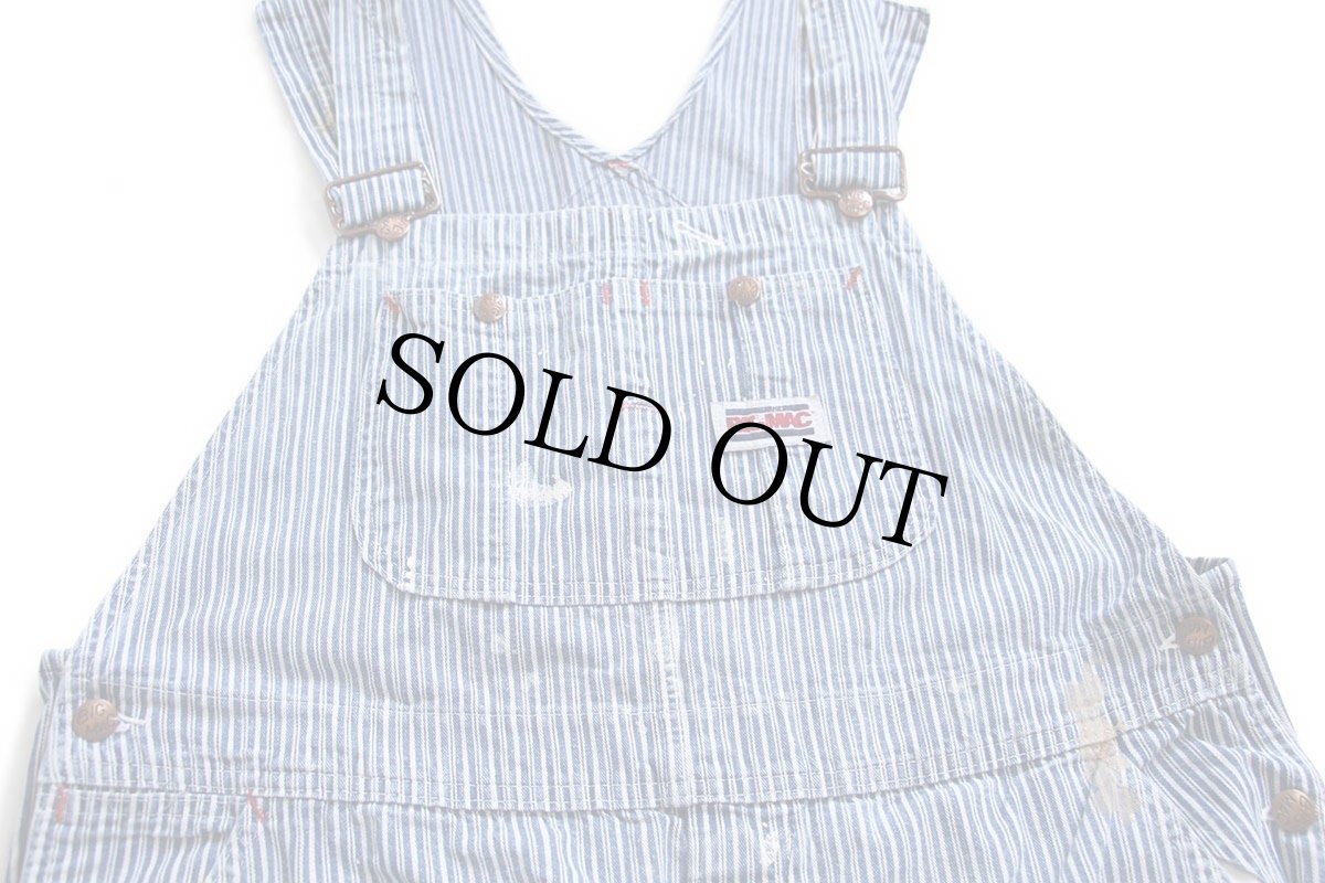 画像4: 80s USA製 BIGMACビッグマック ペンキ飛び ランダムヒッコリー ストライプ オーバーオール w40 L30 (4)