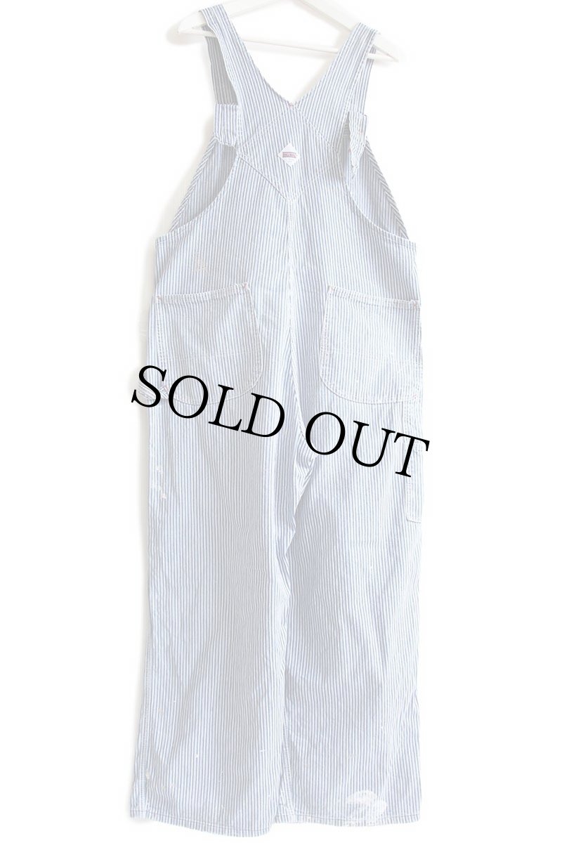 画像3: 80s USA製 BIGMACビッグマック ペンキ飛び ランダムヒッコリー ストライプ オーバーオール w40 L30 (3)