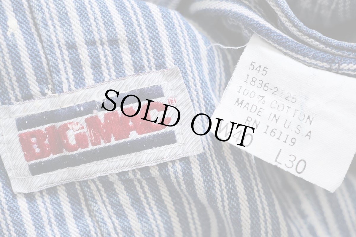 画像5: 80s USA製 BIGMACビッグマック ペンキ飛び ランダムヒッコリー ストライプ オーバーオール w40 L30 (5)