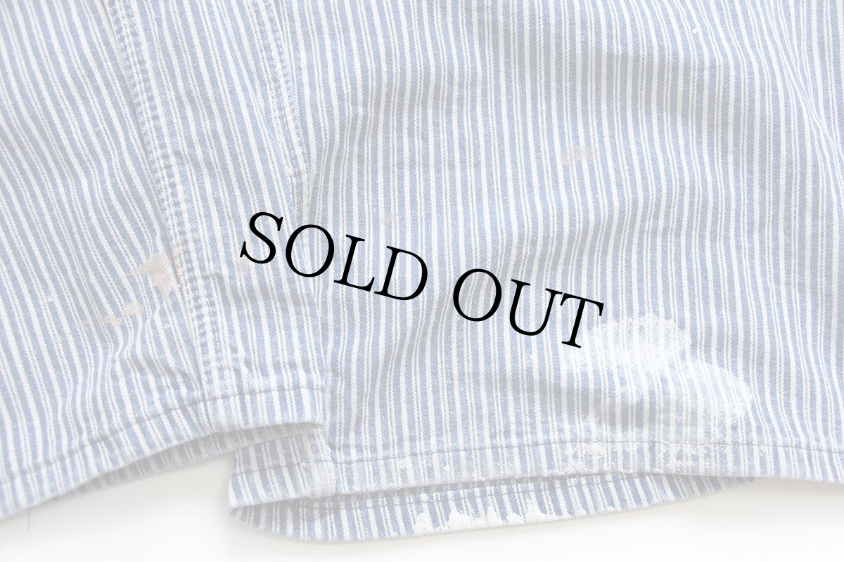 画像9: 80s USA製 BIGMACビッグマック ペンキ飛び ランダムヒッコリー ストライプ オーバーオール w40 L30 (9)