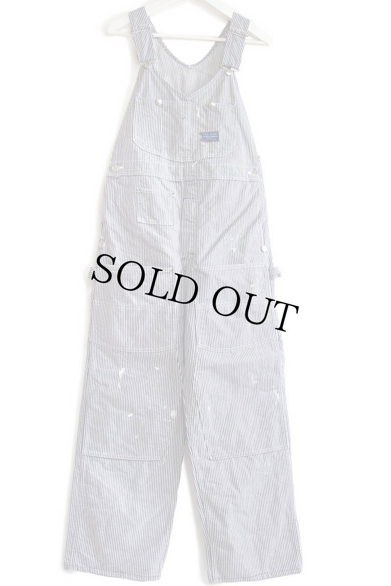 画像2: 70s USA製 Sears ペンキ飛び ダブルニー ヒッコリー ストライプ オーバーオール 32×30 (2)