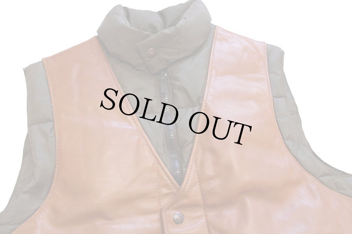 画像3: 80s USA製 Schottショット ナイロン×レザー切り替え ダウンベスト 茶×焦げ茶 44 (3)