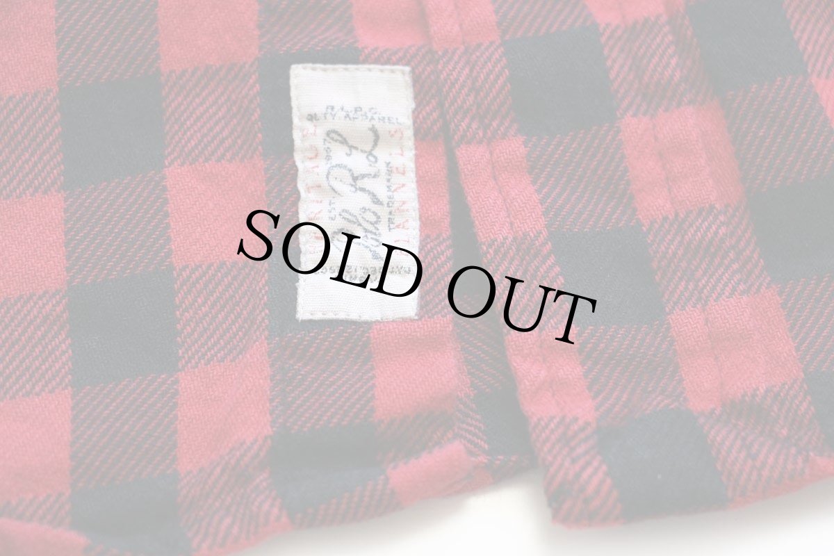 画像5: 00s ポロ ラルフローレン バッファローチェック コットン ライトネル シャツパーカー 赤×黒 L (5)