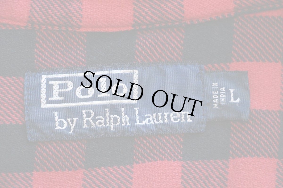 画像4: 00s ポロ ラルフローレン バッファローチェック コットン ライトネル シャツパーカー 赤×黒 L (4)