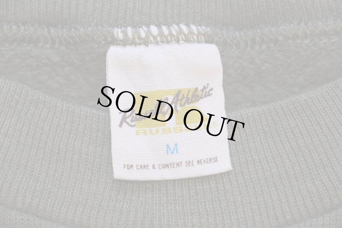 画像4: 70s USA製 RUSSELLラッセル Carlton Shops ALL THE BEST! 胸&袖ひび割れプリント スウェット オリーブ M (4)