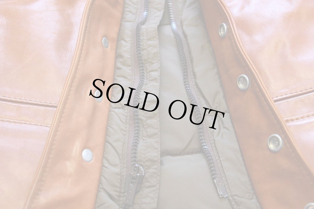 画像7: 80s USA製 Schottショット ナイロン×レザー切り替え ダウンベスト 茶×焦げ茶 44 (7)