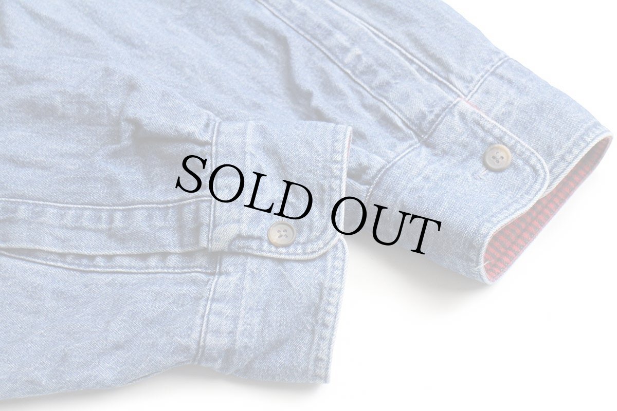 画像6: 80s USA製 L.L.Bean シェパードチェック ネルライナー デニムシャツ L-T (6)